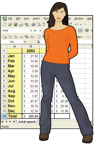 Picture of Girl with a spreadsheet behind her