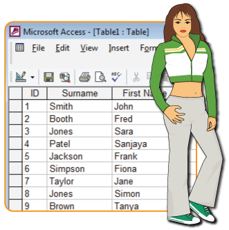 Picture of girl with access database behind her
